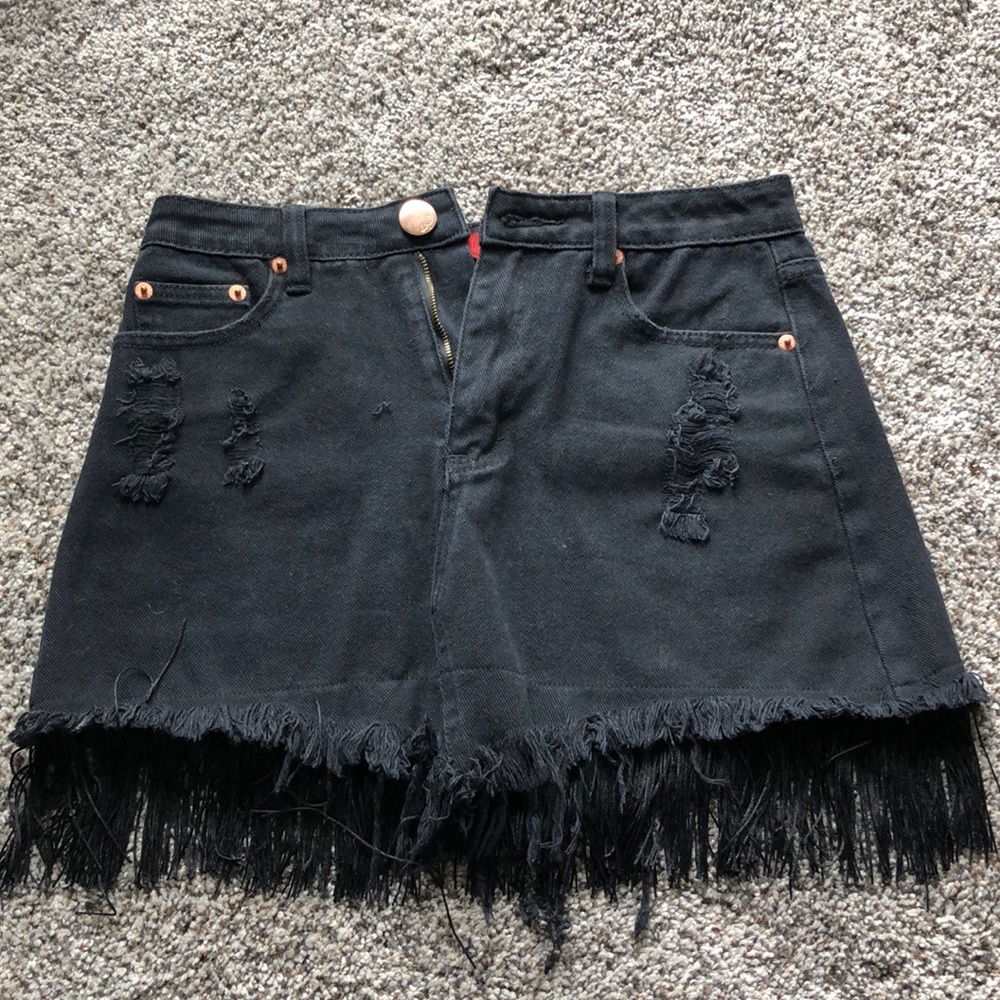 Black Denim Fringe Skirt